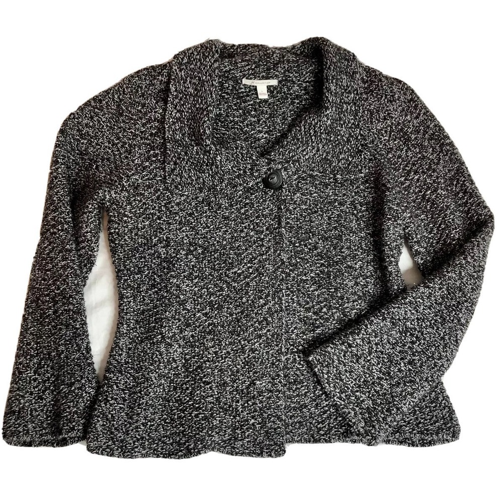 JM Collection Women's Textured Jacket Black White One Button Soft Warm Sz Large